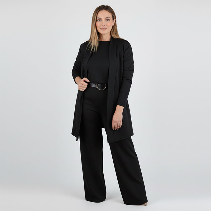 Soft Knit 3-Piece Set – Long Cardigan, Shell Top & Wide-Leg Pants