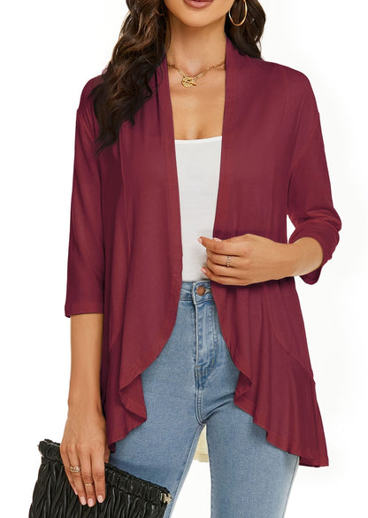Lightweight Open Front Cardigan – Soft Rayon Blend, 3/4 Sleeve