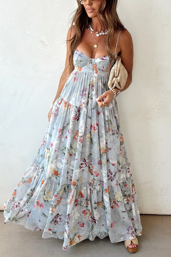 Women's Vintage Style Maxi Dress – V-Neck Sleeveless & Flowing Floor-Length