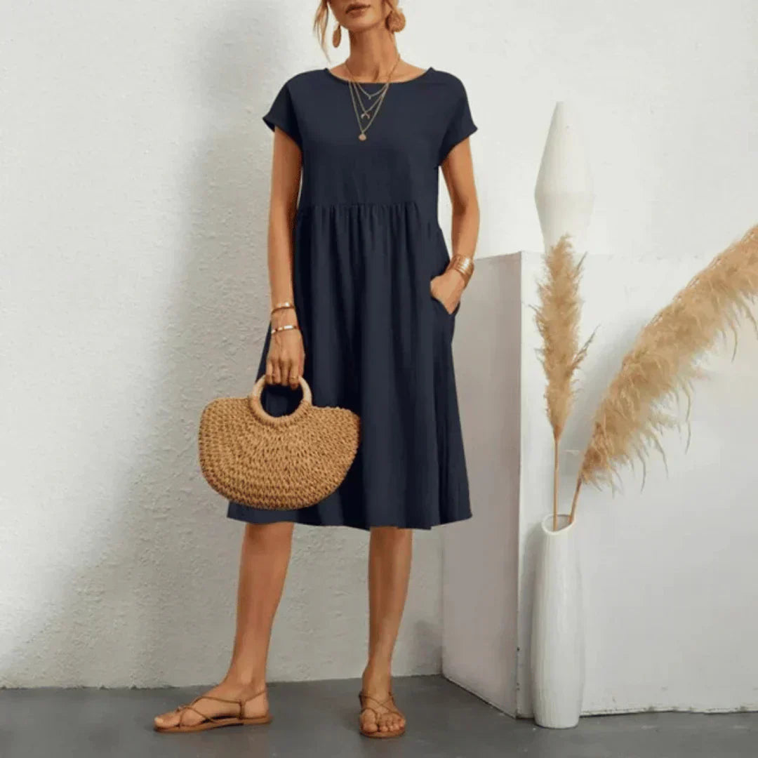 Tessie Floral Midi Dress — Cap Sleeve Women's A-Line Dress