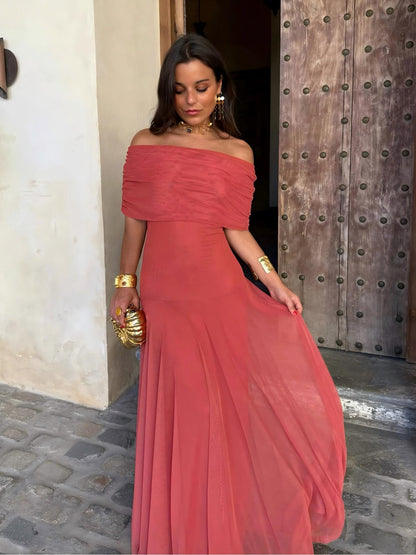 Women's One Shoulder Mesh Maxi Dress