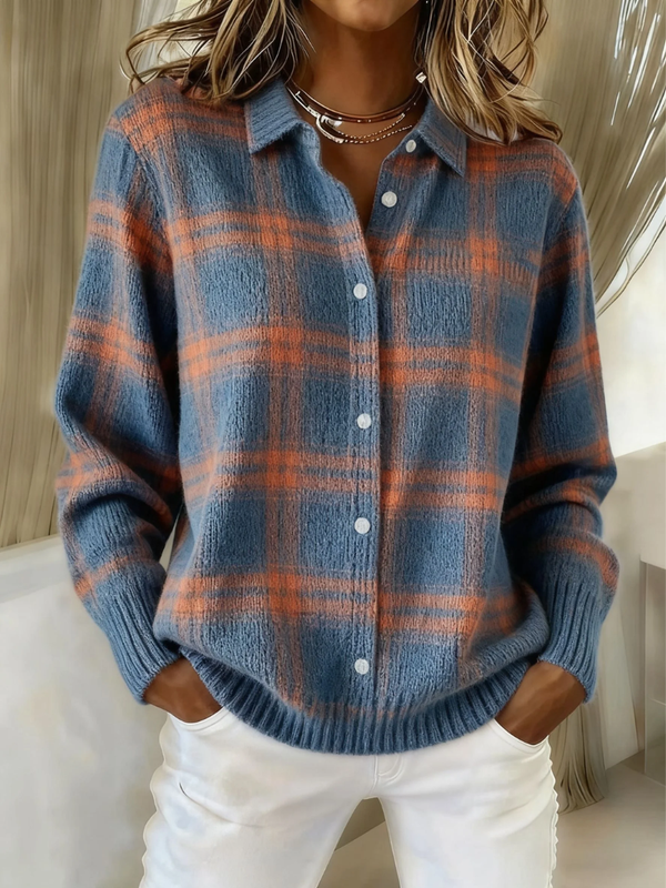 Women's Cozy Plaid Button-Up Cardigan
