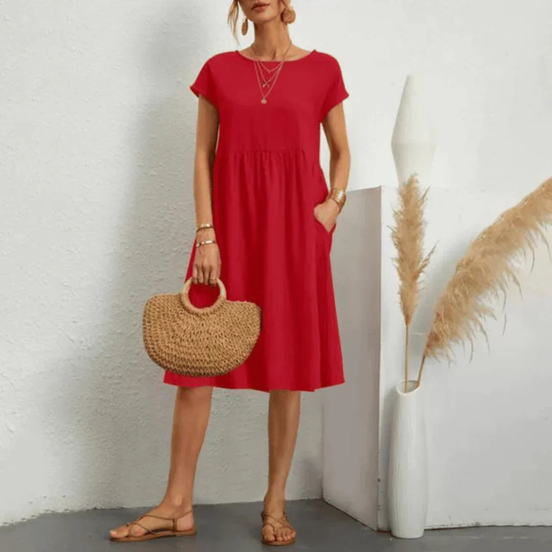Tessie Floral Midi Dress — Cap Sleeve Women's A-Line Dress