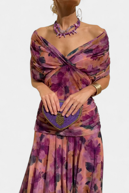 V-Neck Tropical Print Mesh Maxi Dress | Resort Wear 2026