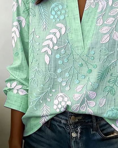 Embroidered Mandarin Collar Blouse – Artisanal Floral Long Sleeve Top