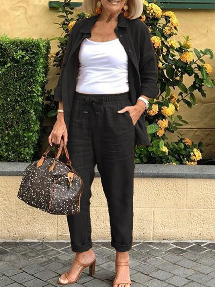 Relaxed Fit Blazer & Cropped Pants Set – 2 Piece Casual Suit