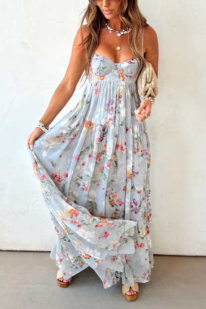 Women's Vintage Style Maxi Dress – V-Neck Sleeveless & Flowing Floor-Length