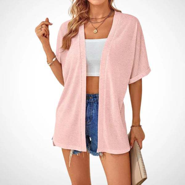 Lightweight Short Sleeve Cardigan – Open Front, Breathable Summer Layer