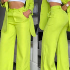 Ruffle Sleeve Blazer & Wide-Leg Pants Set – 2-Piece Business Suit