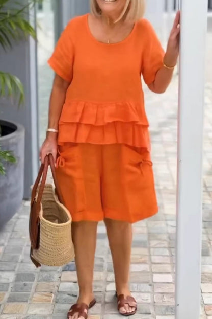 Linen Blend Shorts Set – Relaxed Fit Top & High-Waisted Shorts