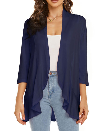 Lightweight Open Front Cardigan – Soft Rayon Blend, 3/4 Sleeve