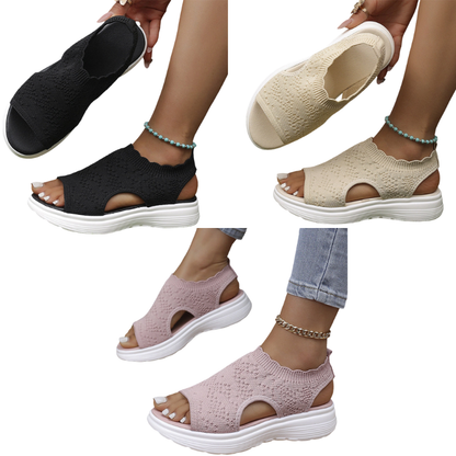 Breathable Knit Platform Sandals – Chunky Sole, Slip-On Style