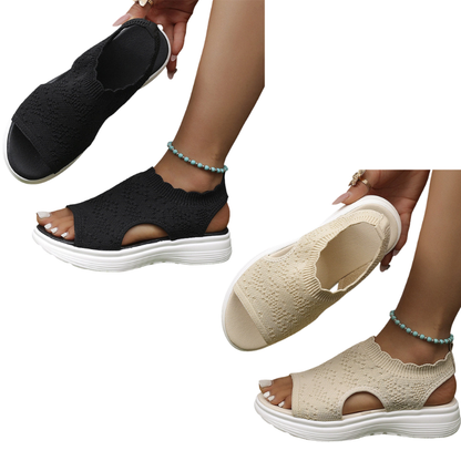 Breathable Knit Platform Sandals – Chunky Sole, Slip-On Style