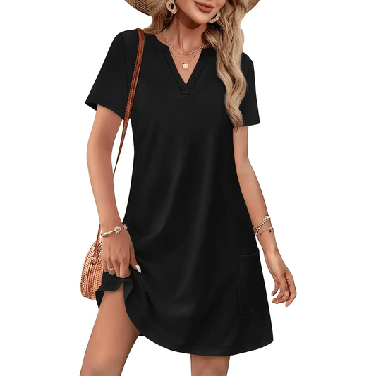 Women's Casual Summer V Neck Dress – Short Sleeve Ethnic Print Beach Vacation Midi Dress