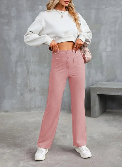 Women's High-Waisted Stretch Pants – Comfortable Straight Leg Everyday Trousers