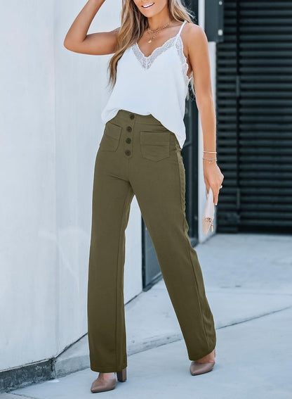 Women's High-Waisted Stretch Pants – Comfortable Straight Leg Everyday Trousers