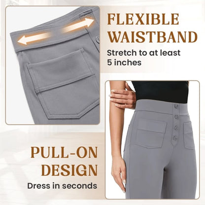 Women's High-Waisted Stretch Pants – Comfortable Straight Leg Everyday Trousers