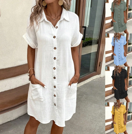 Women's Button Front Short Sleeve Shirt Dress
