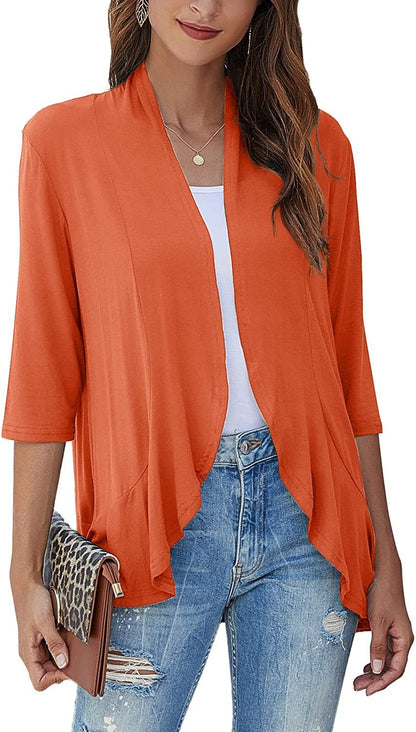 Lightweight Open Front Cardigan – Soft Rayon Blend, 3/4 Sleeve