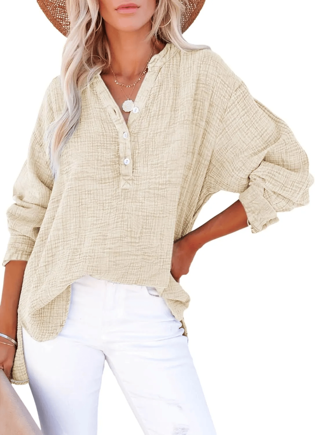 Bubble Sleeve Boyfriend Shirt – Long Sleeve Button-Up