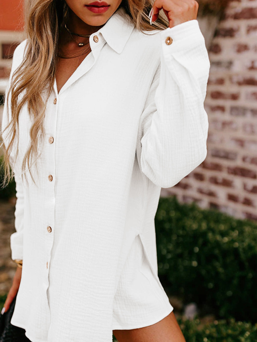 Gauze Button-Up Shirt & High-Waisted Shorts Set – Relaxed Fit