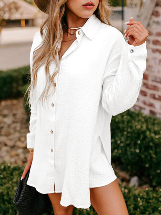 Gauze Button-Up Shirt & High-Waisted Shorts Set – Relaxed Fit