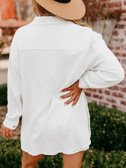 Gauze Button-Up Shirt & High-Waisted Shorts Set – Relaxed Fit