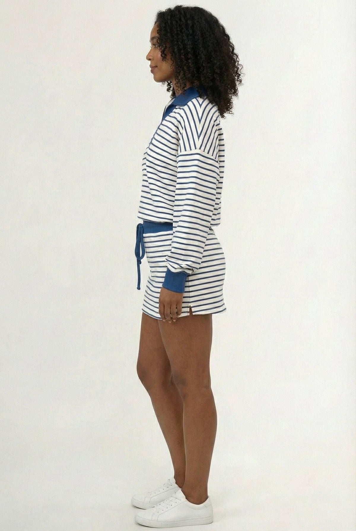 Striped Polo Skort Set – Collared Top & Built-in Shorts
