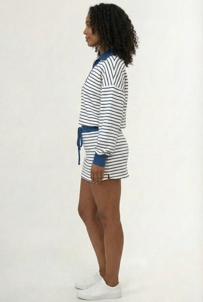 Striped Polo Skort Set – Collared Top & Built-in Shorts