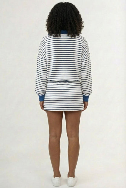 Striped Polo Skort Set – Collared Top & Built-in Shorts