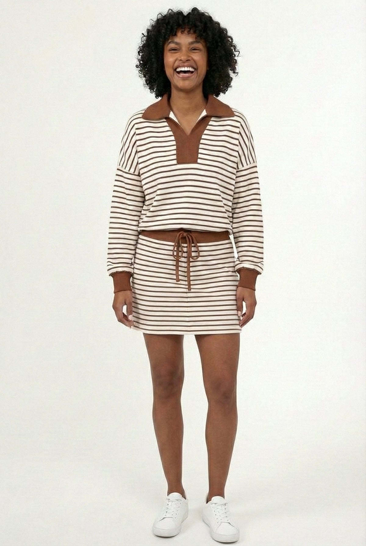 Striped Polo Skort Set – Collared Top & Built-in Shorts