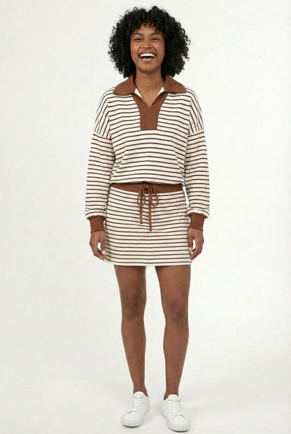 Striped Polo Skort Set – Collared Top & Built-in Shorts