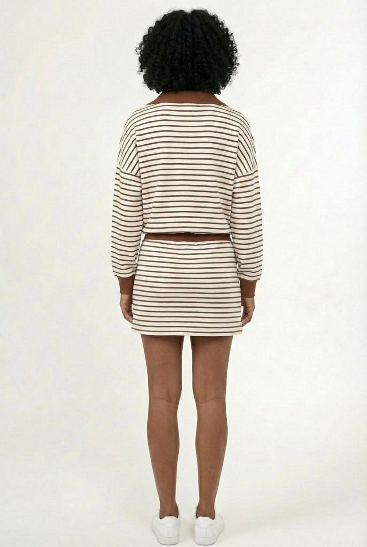 Striped Polo Skort Set – Collared Top & Built-in Shorts