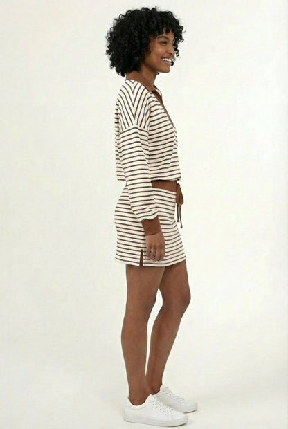 Striped Polo Skort Set – Collared Top & Built-in Shorts