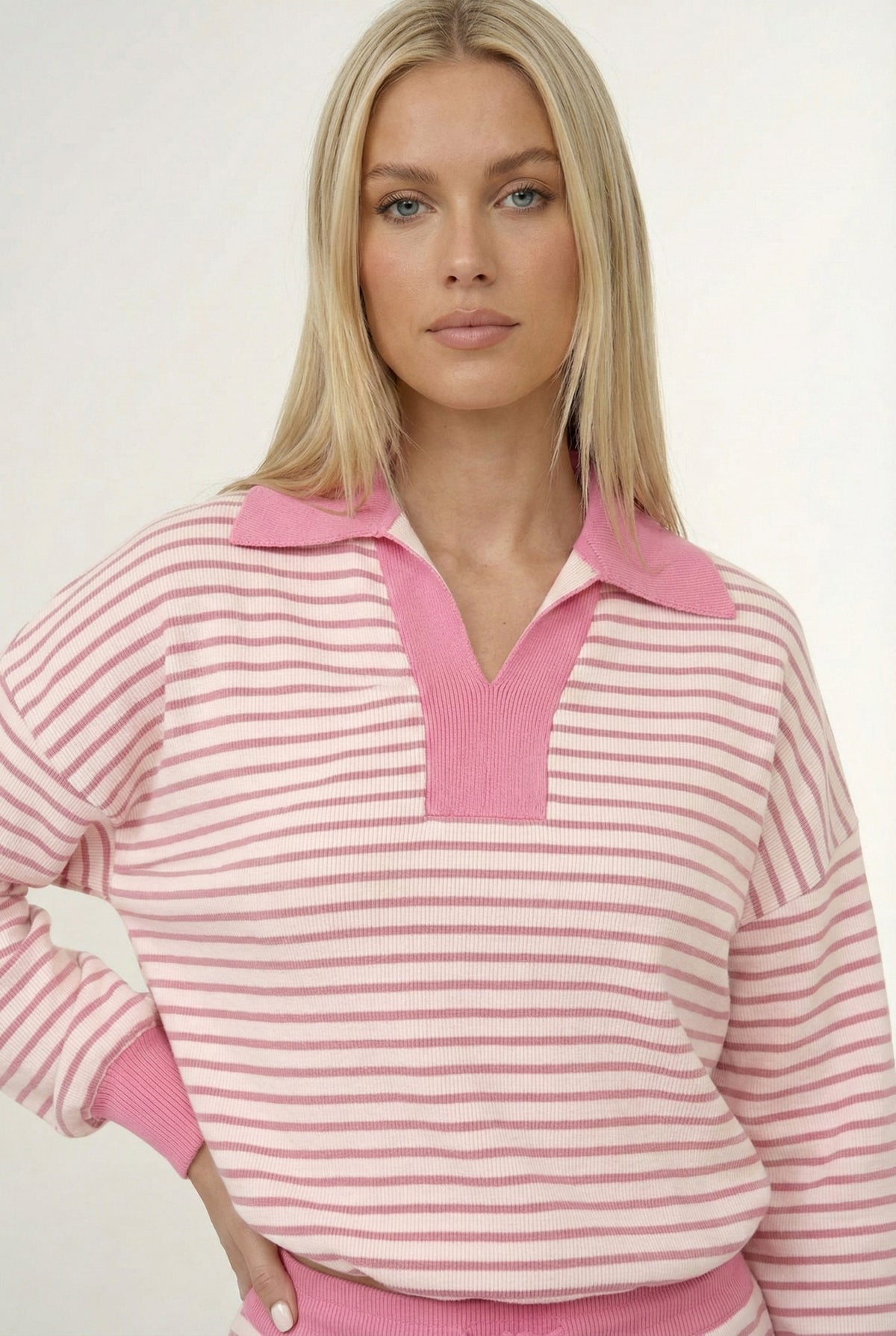 Striped Polo Skort Set – Collared Top & Built-in Shorts