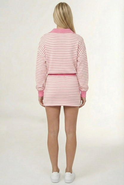 Striped Polo Skort Set – Collared Top & Built-in Shorts