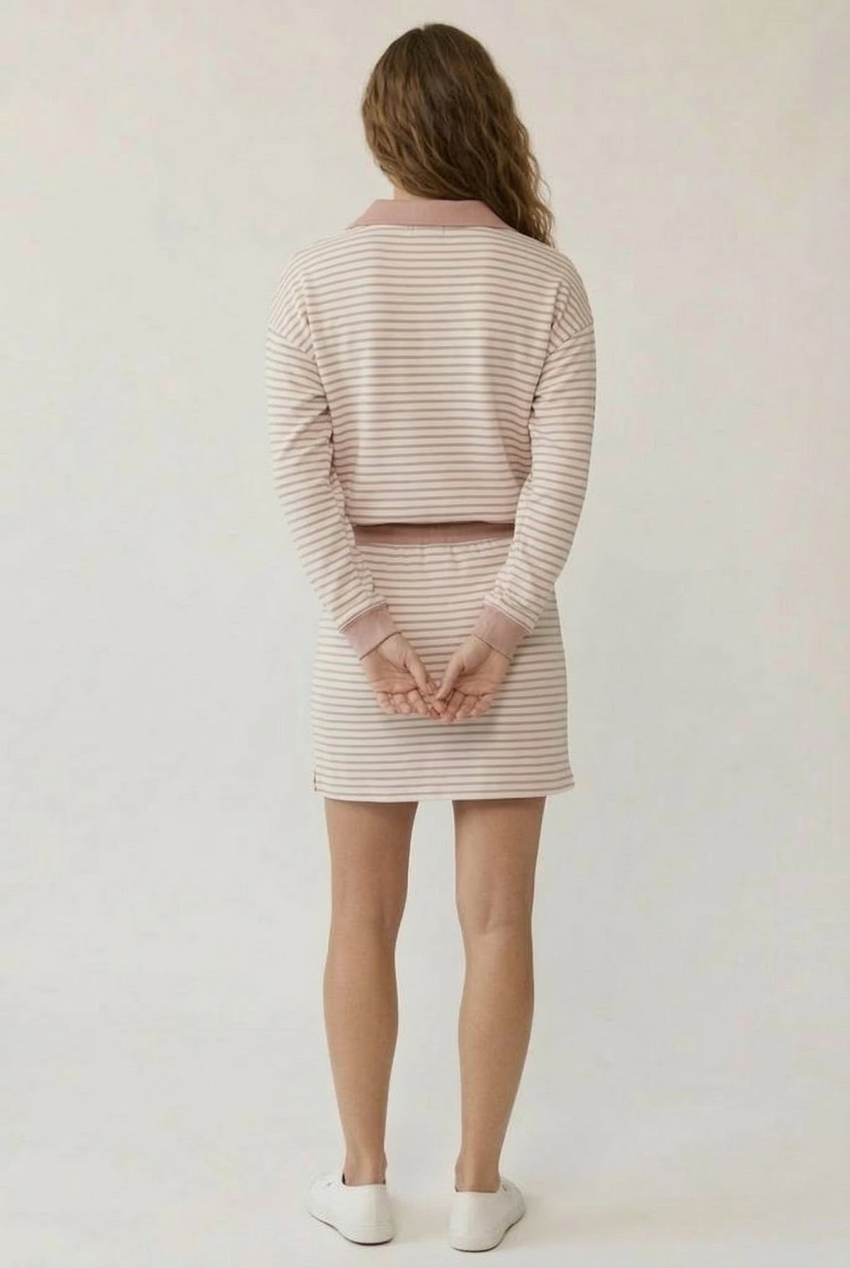 Striped Polo Skort Set – Collared Top & Built-in Shorts