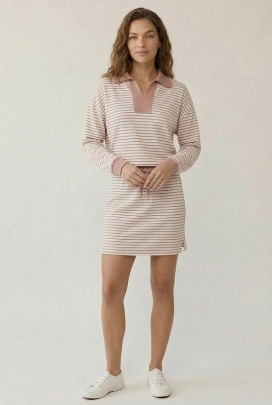 Striped Polo Skort Set – Collared Top & Built-in Shorts