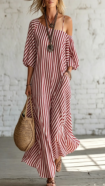 Women's Off Shoulder Striped Maxi Dress