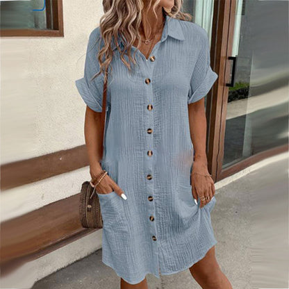 Women's Button Front Short Sleeve Shirt Dress