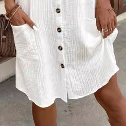 Women's Button Front Short Sleeve Shirt Dress