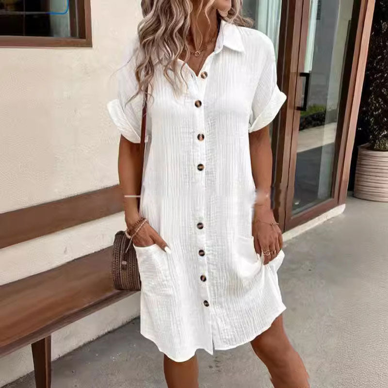 Women's Button Front Short Sleeve Shirt Dress