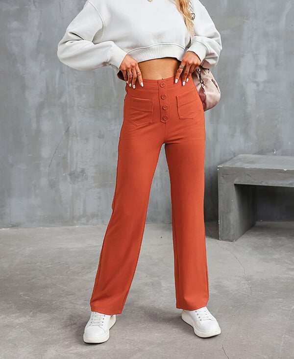 Women's High-Waisted Stretch Pants – Comfortable Straight Leg Everyday Trousers