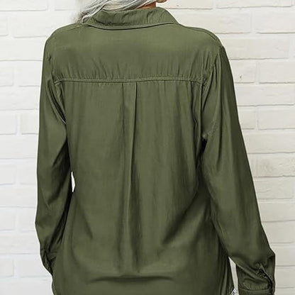 Women's Solid Lapel Button Down Shirt