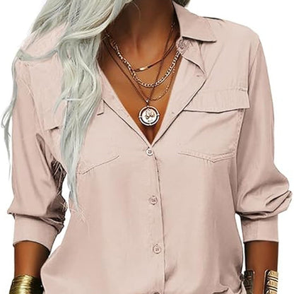 Women's Solid Lapel Button Down Shirt