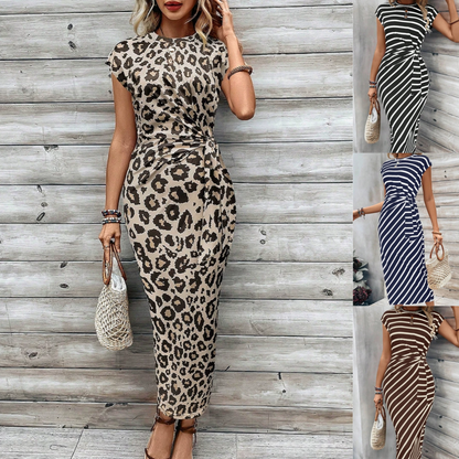 Knot Front Midi Dress – Leopard Print, Tummy-Flattering Fit