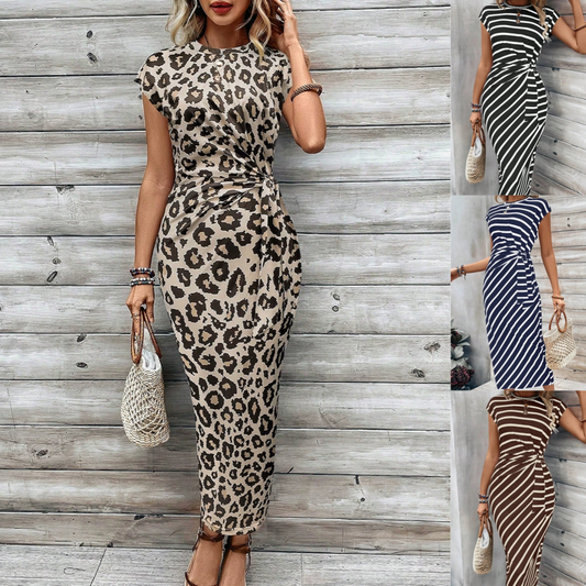 Knot Front Midi Dress – Leopard Print, Tummy-Flattering Fit