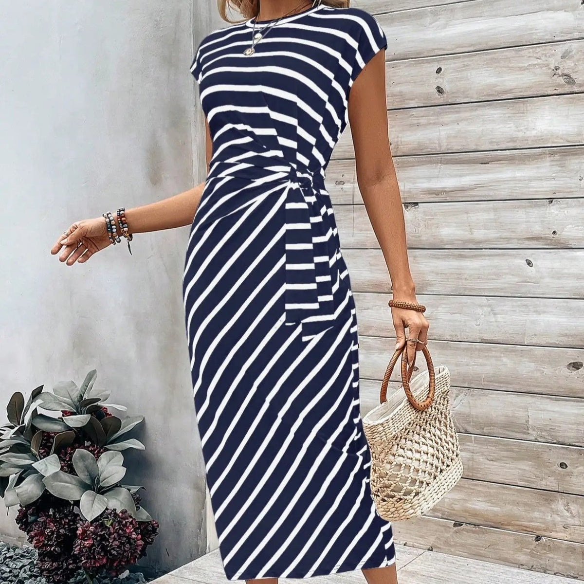 Knot Front Midi Dress – Leopard Print, Tummy-Flattering Fit