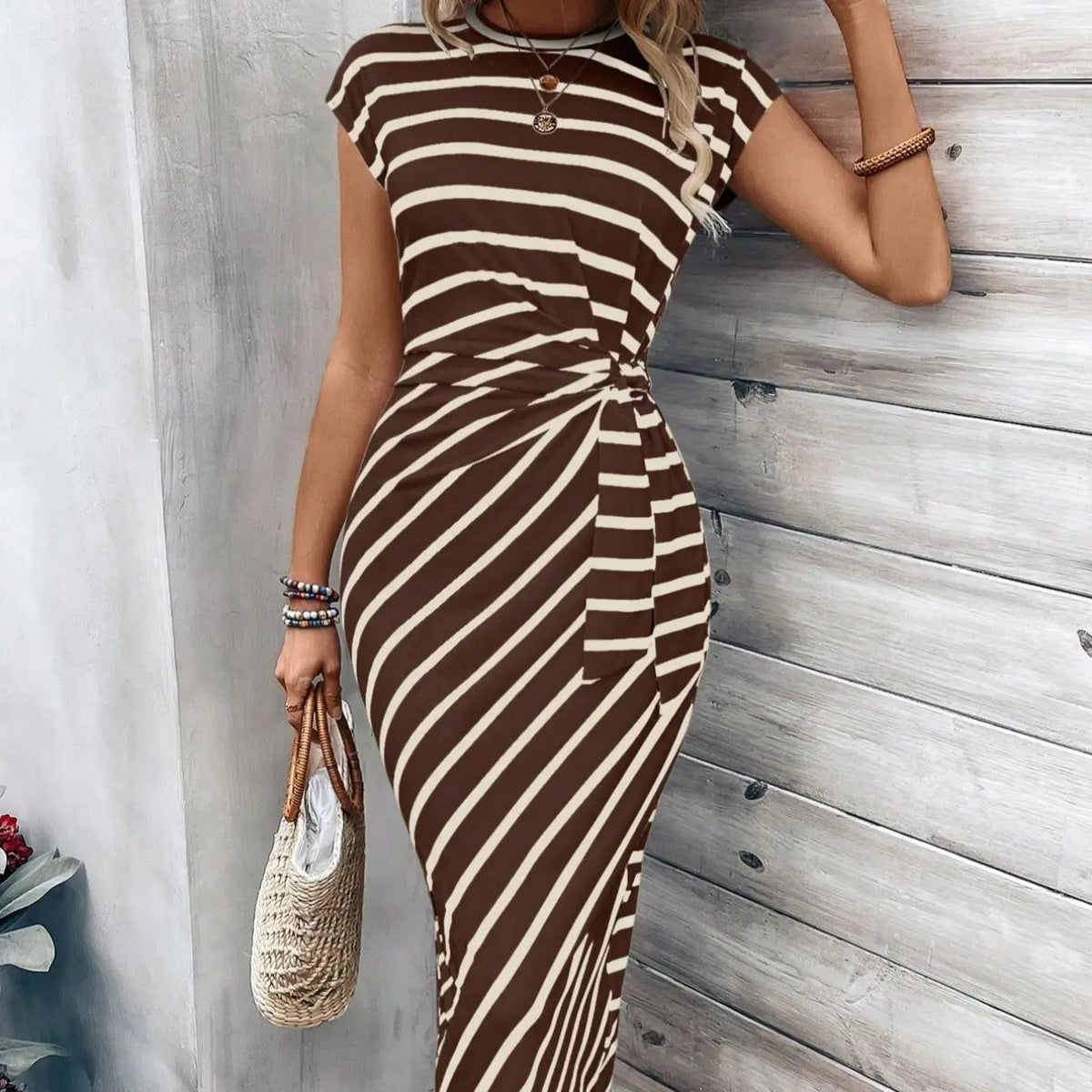 Knot Front Midi Dress – Leopard Print, Tummy-Flattering Fit