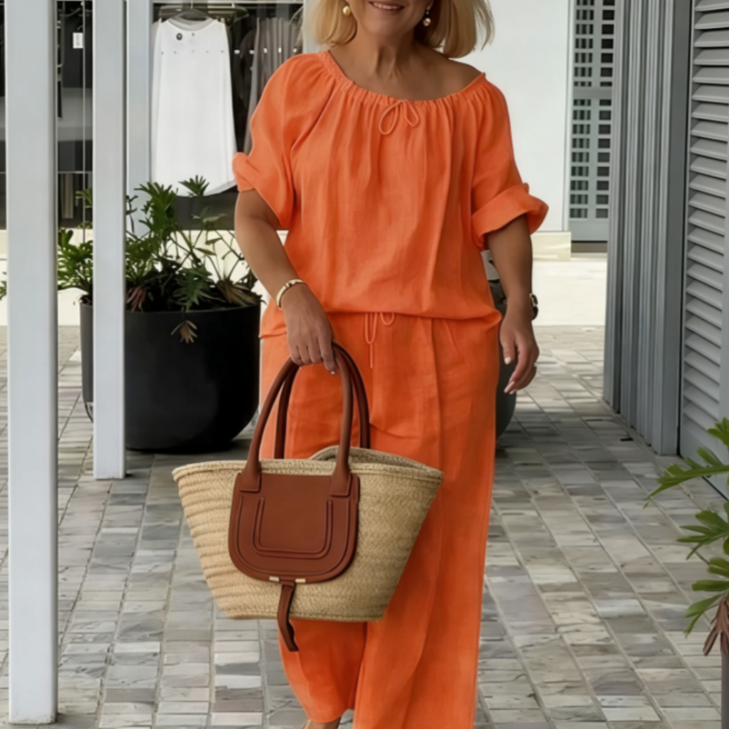 Drawstring Wide-Leg Lounge Set – Adjustable Top & Pockets